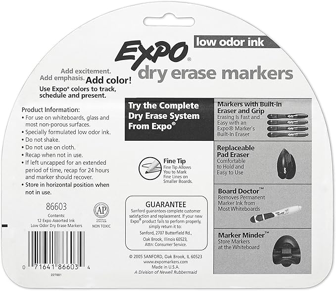 EXPO Low Odor Dry Erase Markers Fine Tip Assorted Colors 12 Count-DeskLoop Office