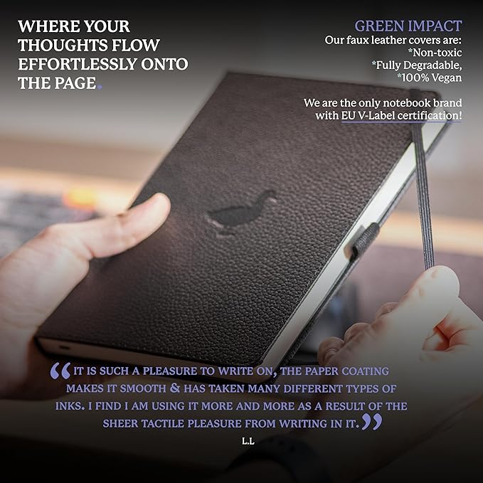 Dingbats* Wildlife Grid Journal Notebook A5 - Vegan Leather Hard Cover, Ideal for Work, Travel - Pocket, Elastic Closure, Bookmark-DeskLoop Office