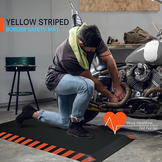 FEATOL Anti Fatigue Mats Industrial 2 Packs, Ergonomic Standing Floor Mat for Work for Stand, Black with Orange Border Safety 20" x 32"-Support for Leg & Back Pain-DeskLoop Office