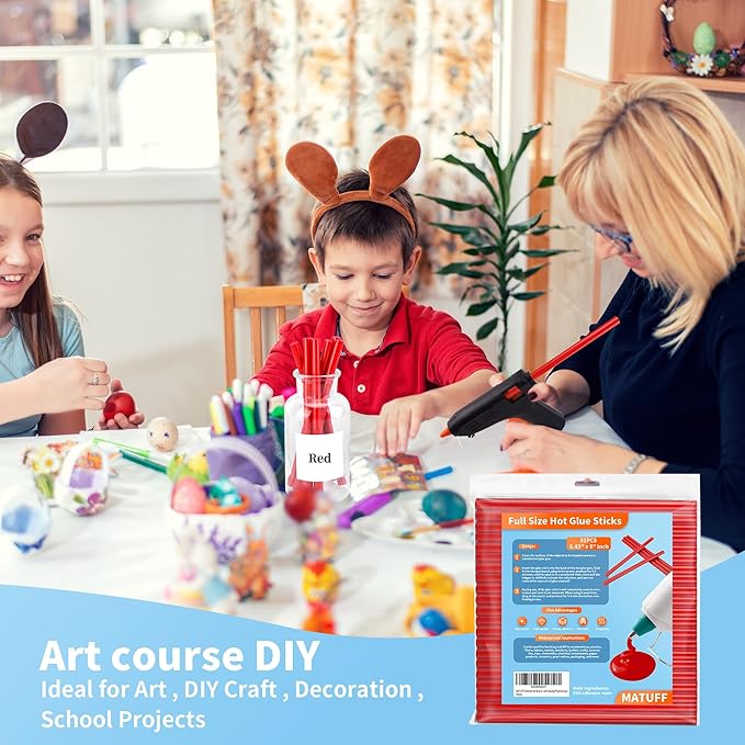 MATUFF Red hot Glue Sticks Full Size 0.43” Dia x 8” Long, 52 pcs Hot melt Adhesive Glue Sticks, All-Purpose Colored Glue Gun Sticks for Christmas Decoration Crafts Arts School Home Repair Bonding-DeskLoop Office