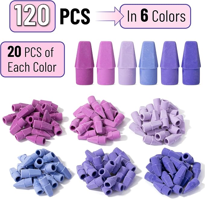 Mr. Pen- Pencil Top Erasers, 120 Pack, 6 Different Purple Shade Colors | - Image 2