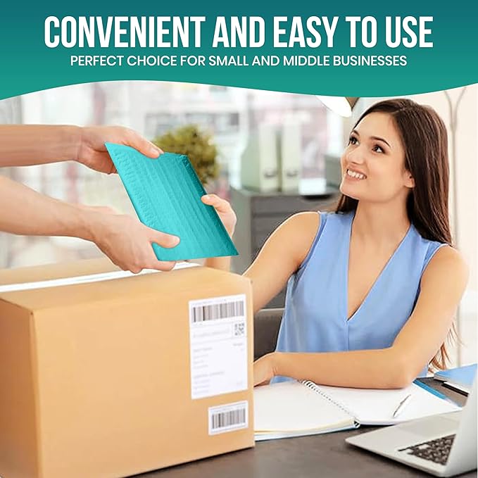 Levex - #0 6" x 10" [5 Pack] Teal Poly Bubble Mailers, Padded Envelope Mailers, Packing Envelope & Mailing Bags for Shipping-DeskLoop Office
