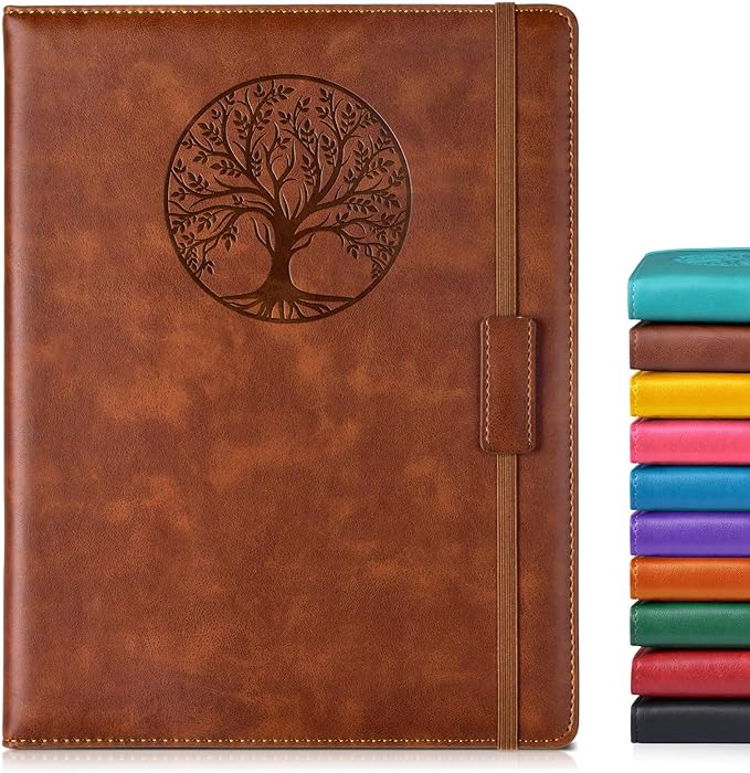 Lined Journal Notebook for Women Men,256 Pages A4 Large Hardcover Leather Journals for Writing,Travel,Business,Work,School,College Ruled Notebooks for Note Taking,Diary Notepad 8.6"×11" (Brown)-DeskLoop Office