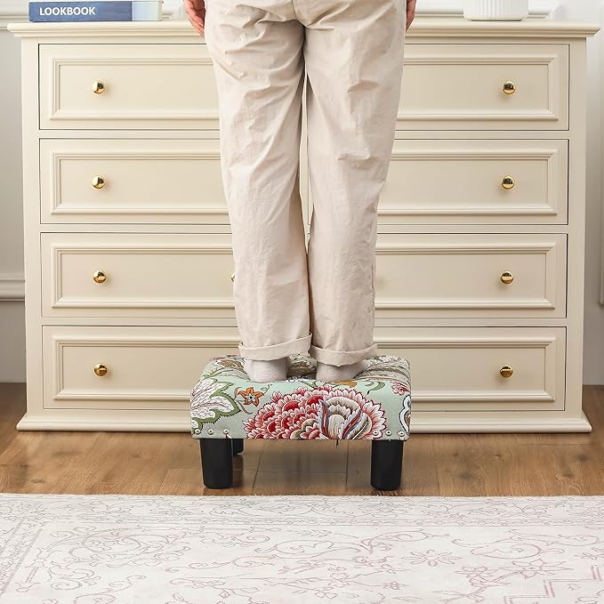 Joveco Small Foot Rest Stool Ottoman, 15" Fabric Square Footstool Upholstered Footrest for Chair, Under Desk, Office, Living Room, Boho Floral-DeskLoop Office
