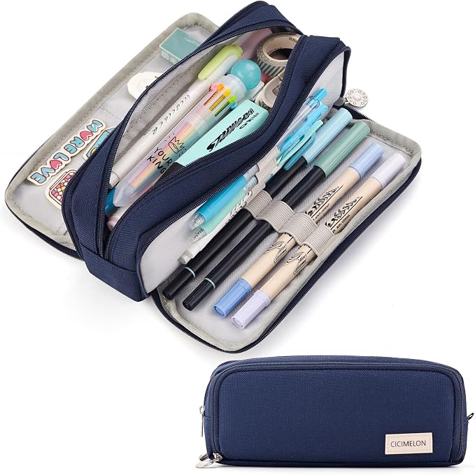 CICIMELON Large Capacity Pencil Case 3 Compartment Pouch Pen Bag by CICIMELON