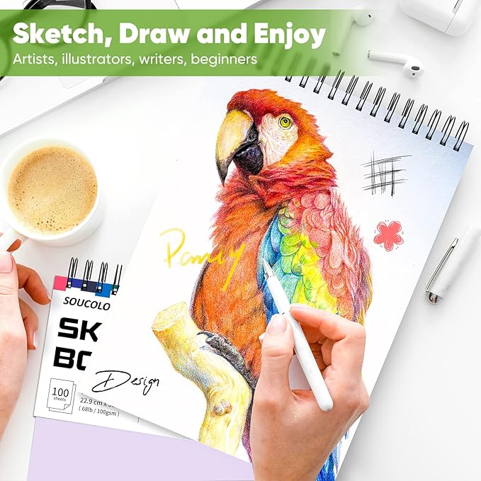 Soucolor 9" x 12" Aesthetic Sketch Book, 1-Pack 100 Sheets School Supplies Cute Sketchbook for Women, Japanese Stationary Sketching Supplies for Kids Teen Girl Gifts Birthday Gifts, Pastel Purple-DeskLoop Office