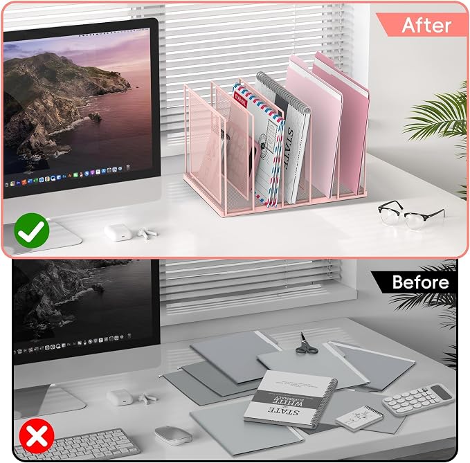 File Organizer for Desk, 5-Section Vertical File Sorter, Paper Holder Organizer - Image 6