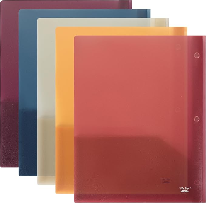 Mr. Pen- Plastic Folders with Pockets and Prongs, 5 Pack, Letter Size | Colorful - Image 6