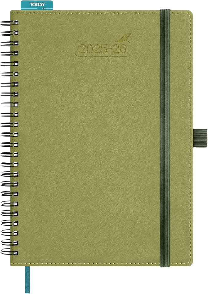 BEZEND Planner 2025-2026 Weekly and Monthly, 5.8" x 8.5" Academic Calendar (Jul 25-Dec 26) Vertical Daily Appointment with Hourly Timeslot & Monthly Tab, Spiral, PU Leather Softcover - Kiwi-DeskLoop Office