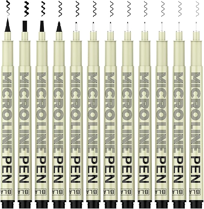 KERIFI Micro-Pen Fineliner Ink Pens, 12 Pack Black Micro Fine Point Drawing Pens Waterproof Archival Ink Multiliner Pens for Artist Illustration, Sketching, Technical Drawing, Zentangle, Scrapbooking-DeskLoop Office