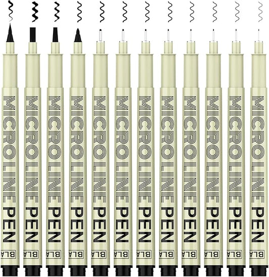 KERIFI Micro-Pen Fineliner Ink Pens, 12 Pack Black Micro Fine Point Drawing Pens Waterproof Archival Ink Multiliner Pens for Artist Illustration, Sketching, Technical Drawing, Zentangle, Scrapbooking-DeskLoop Office