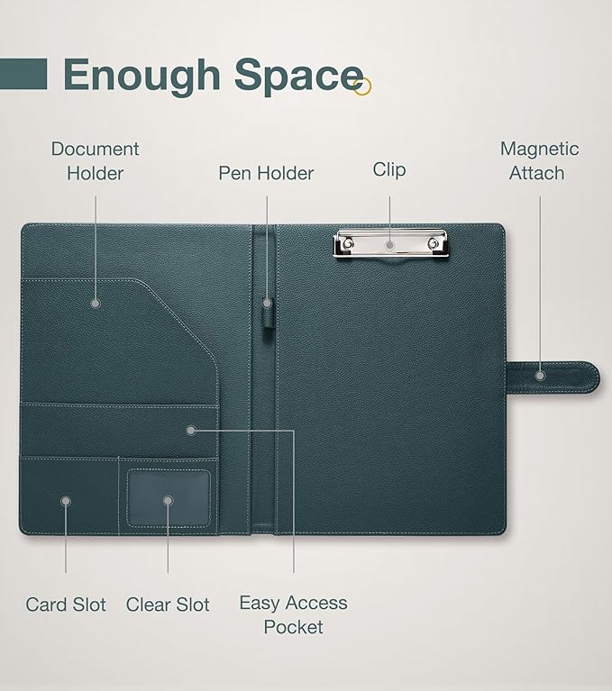 Clipboard Folder Padfolio A4, Mymazn Writing Portfolios Faux Leather Clipboards with Cover for Legal Pad Holder Letter Size 8.5 x 11 for Business Conference Notepad Clip Board (Gray Green)-DeskLoop Office