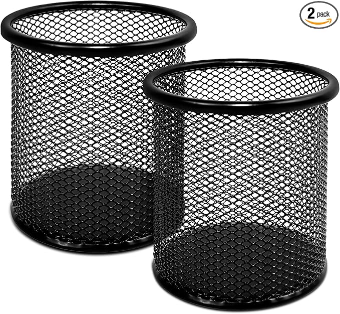 2 Pack Black Pencil Cup - Wire Mesh Pen Cup Holder for Desk, Office Pen Organizer With Sleek Design-DeskLoop Office