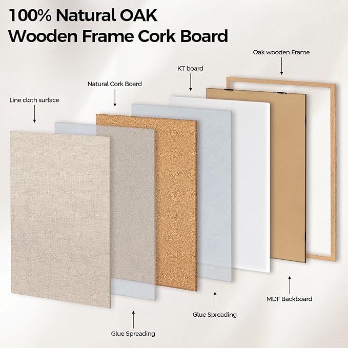 Fun Memories Cork Board Bulletin Board for Office, 20" x 30" Oak Wooden Framed Corkboard, Wall Mounted Notice Pin Board for School Home & Office, Natural Wood-DeskLoop Office