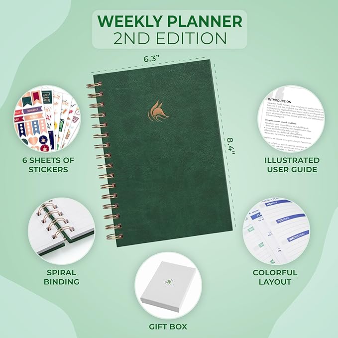 Clever Fox Planner 2nd Edition Spiral – Colorful Weekly & Monthly Goal Planner, Time Management & Productivity Organizer, Undated (Forest Green)-DeskLoop Office