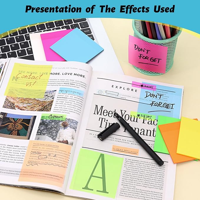 800 Sheets Transparent Sticky Notes, 3x3 Inch 14 Pads Self-Adhesive Translucent - Image 6