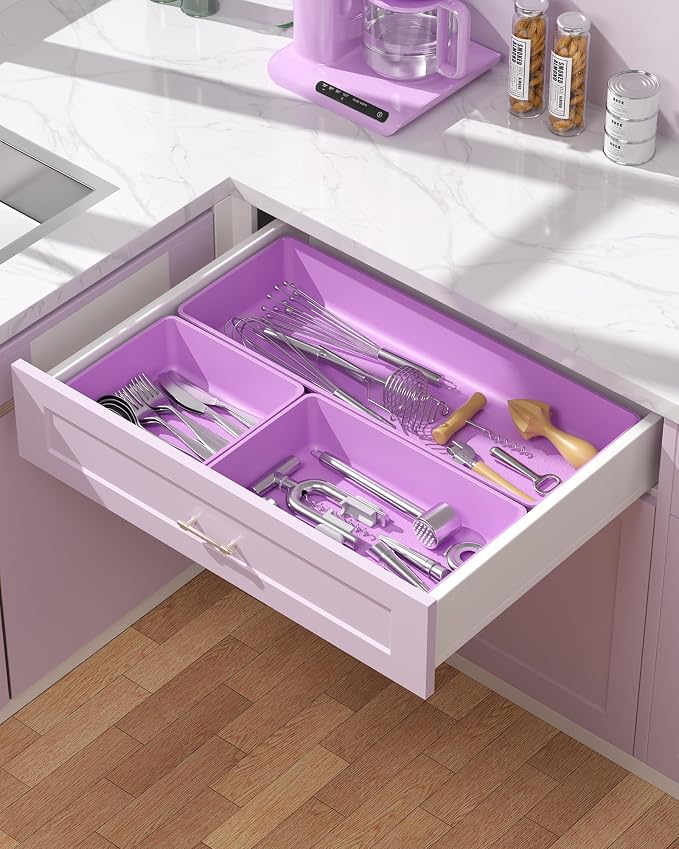 10 Pack Large Size Plastic Drawer Organizers Set, 3 Sizes Desk Drawer Organizer - Image 6