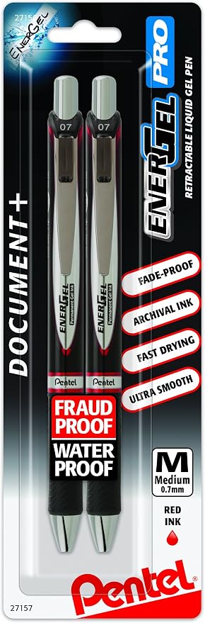 Pentel EnerGel Pro Permanent Gel Ink Pen, Medium Point, 2 Pack by PentelofAmerica