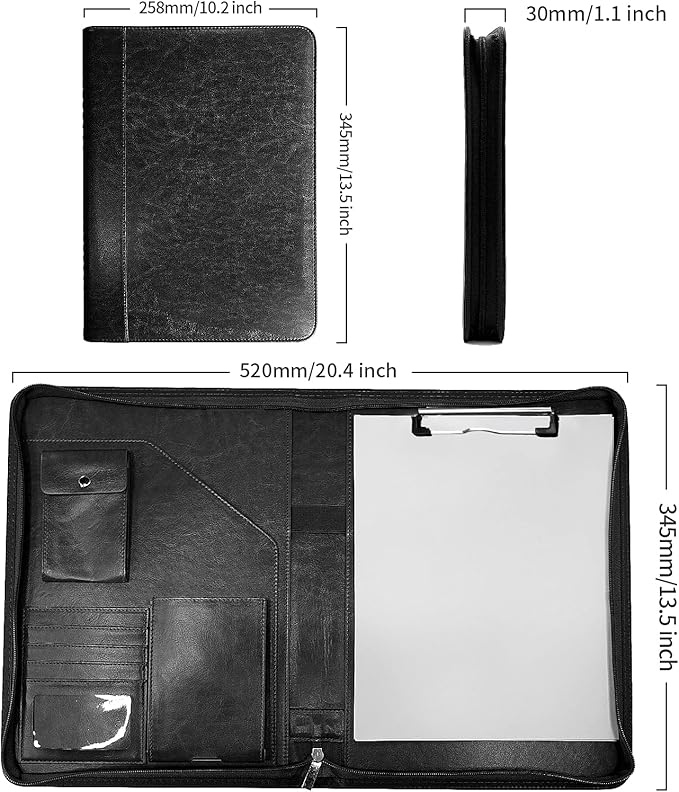 Zippered Padfolio Organizer, WRIYES Leather Planner Binder, 10.2 Inch Portfolio - Image 6