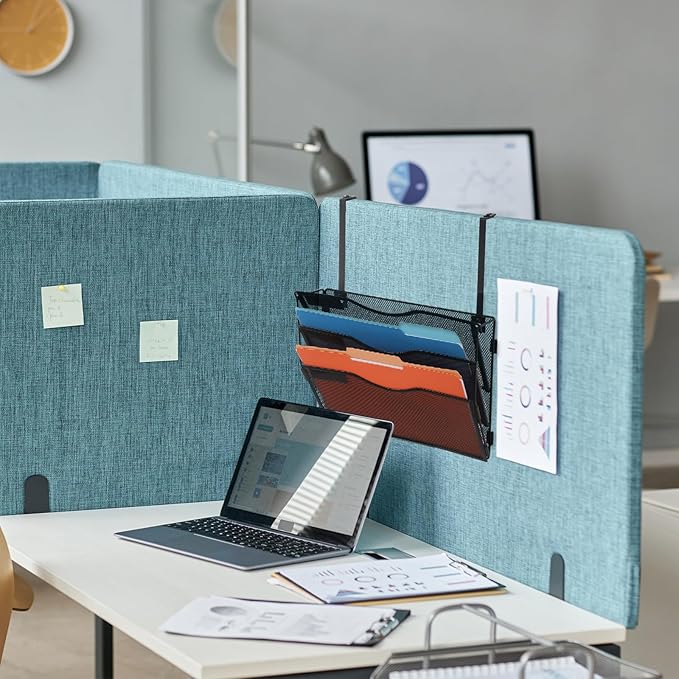 EASEPRES 3 Pocket Mesh Hanging Wall File Organizer with Hangers & Nametag Label, Wall Mounted Mail Paper Document Folder Holder, Clipboard Storage Organization Magazine Rack for Office Cubicle, Black-DeskLoop Office