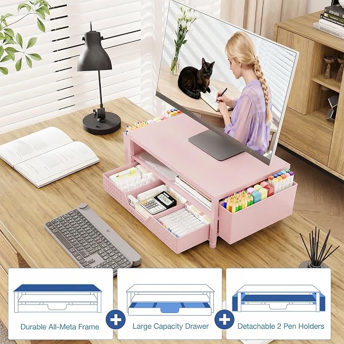 OPNICE Desk Organizers and Accessories, 2-Tier Computer Monitor Stand Riser - Image 7