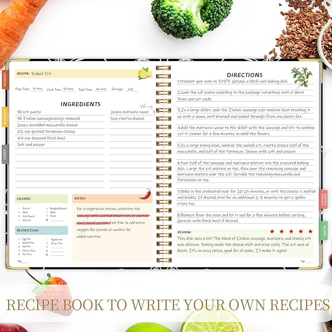 GOLDPEI Blank Recipe Book to Write in Your Own Recipes, Blank Cookbook with 175 Pages for Family Cooking Lover, Recipe Notebook with Tab Sticker Sheets, Recipe Journal, Hardcover, 7.5" x 9.5"-DeskLoop Office