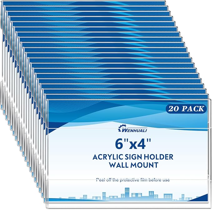4 x 6 Acrylic Sign Holder Wall Mount 20 Pack Clear Acrylic Wall Frame, Wall by WENHUALI