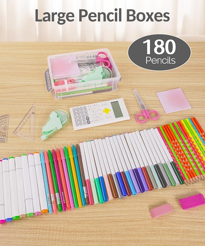 Sooez 6 Pack Extra Large Pencil Box, Plastic Hard Pencil Case Crayon Box Bulk - Image 4