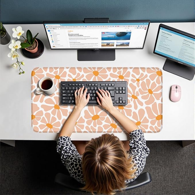 Boho Groovy Floral Leaf Mouse Pad Xl-31.5x15.7in-Desk Mousepad-Extended - Image 6