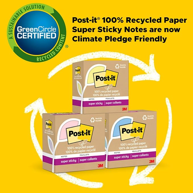 Post-it 100% Recycled Paper Super Sticky Notes, 4 in. x 6 in., 4 Pads, 45 - Image 4