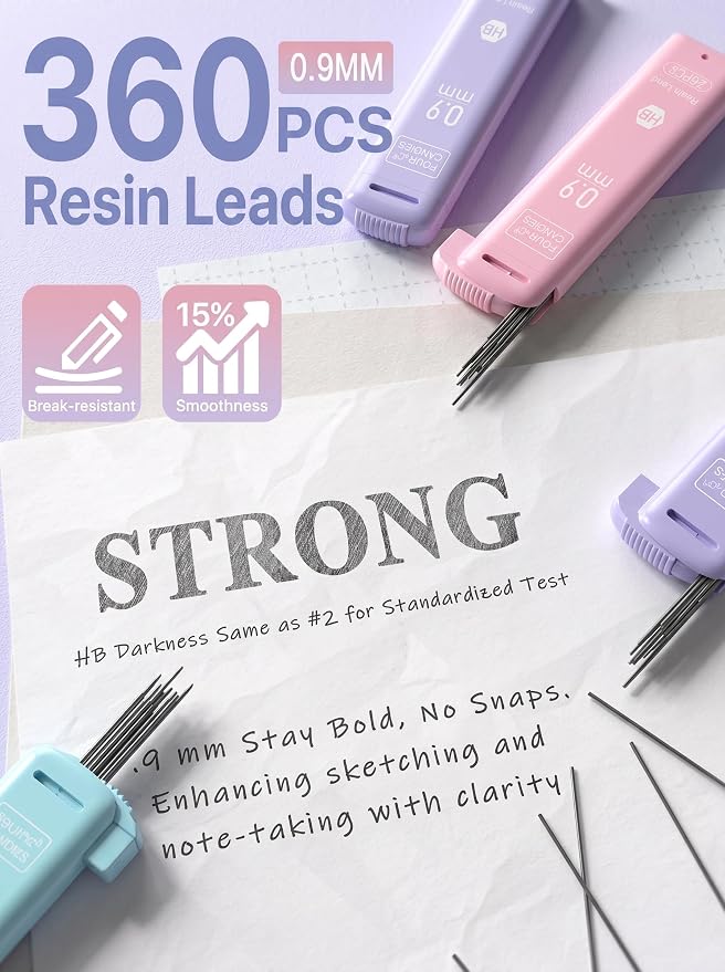 Four Candies Cute Pastel Mechanical Pencil Set, 3 Pack | 360 Lead Refills - Image 6