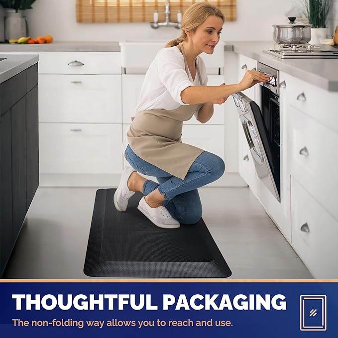 FEATOL 2 Packs Anti Fatigue Mat for Kitchen Floor Thick Cushioned Standing Desk Mat, Ergonomic Kitchen Mats Set of 2, Memory Foam Comfort Floor Mat Padded Foam Rugs, Non-Slip (20" x 39", Black)-DeskLoop Office