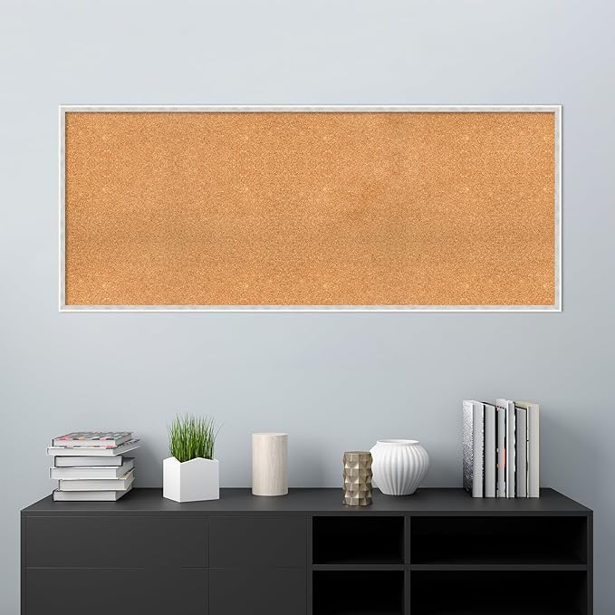 Amanti Art Natural Cork Board for Wall, 25x61 Vision Board with White Frame, Oversize Corkboard Office Decor for Home Organization, Modern Corkboard Pinboard to Display Items for Home Organization in-DeskLoop Office
