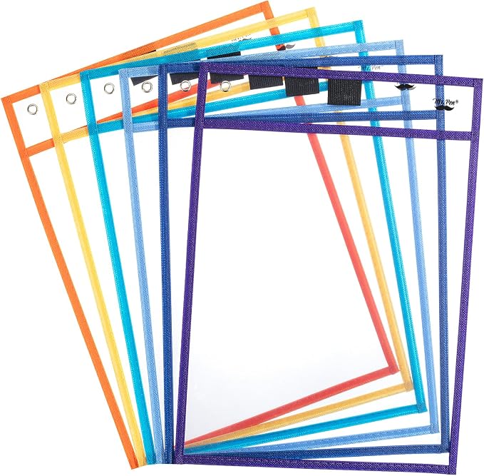 Mr. Pen- Reusable Dry Erase Pocket Sleeves, 6 Pack, Colorful | Clear Plastic by MrPen