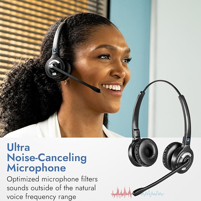 Leitner LH375 3-in-1 Wireless Office Headset with Mic – Computer, Telephone, and Cell Phone Headset – 5 Year Warranty – Dual-Ear