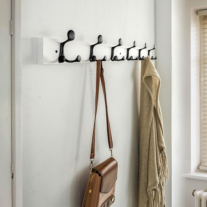 SKOLOO 36-Inch White Wood Coat Rack Wall Mount with 6 Triple Hooks - Ideal for Family Entrances, Classrooms, and Pet Supplies Storage - Perfect Coat Hooks for Wall-DeskLoop Office
