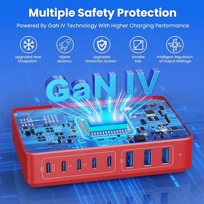 USB C Charger 300W USB C Charger Block 8-Ports GaN IV Fast Charging Station,PD 100W Laptop Charging Hub Wall Charge Adapter Compatible with MacBook/Air,DELL,Steam Desk,iPhone 16/15/14,Galaxy-DeskLoop Office