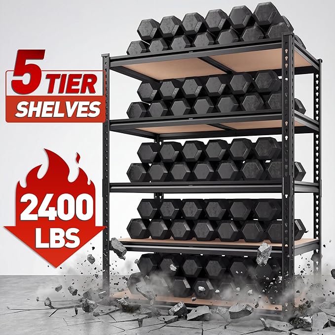 REIBII 2400LBS Garage Shelving 5 Tier Storage Shelves Heavy Duty, Adjustable - Image 5