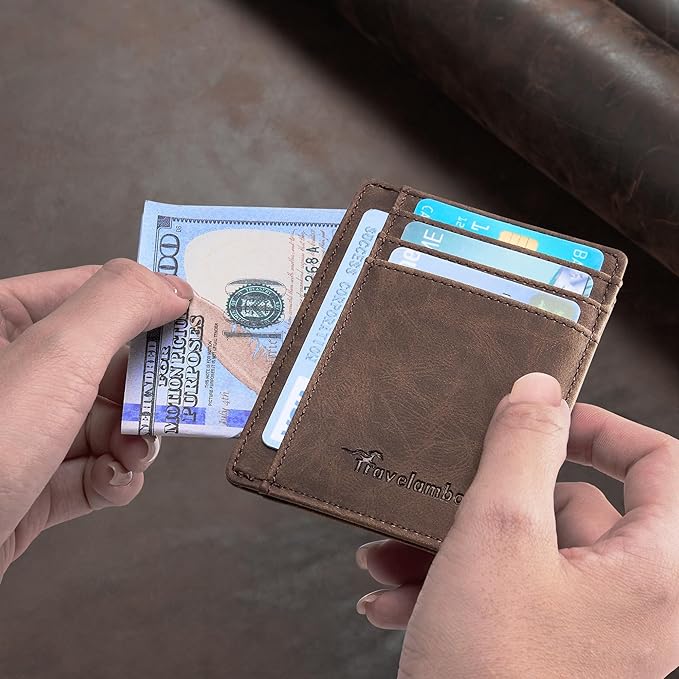 Travelambo Slim Wallet Front Pocket Minimalist Leather RFID Blocking Medium Size - Image 3