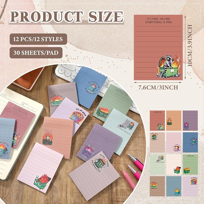 12 Pcs Funny Sticky Notes for Work 4x3 Inches Sarcastic Self Adhesive Notepads - Image 2