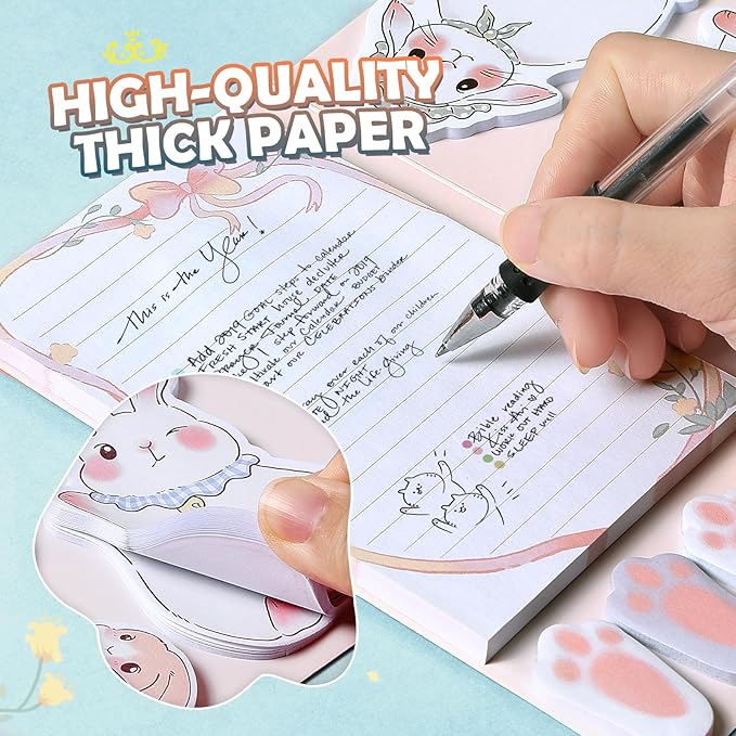 Hommie Cute Sticky Notes Set, Sticky Notes Set Planner Dividers, Easter Bunny Self-Stick Memo Pads with Animal Divider Tabs, Bundle Writing Designs for Office, School, Easter Party Supplies-DeskLoop Office