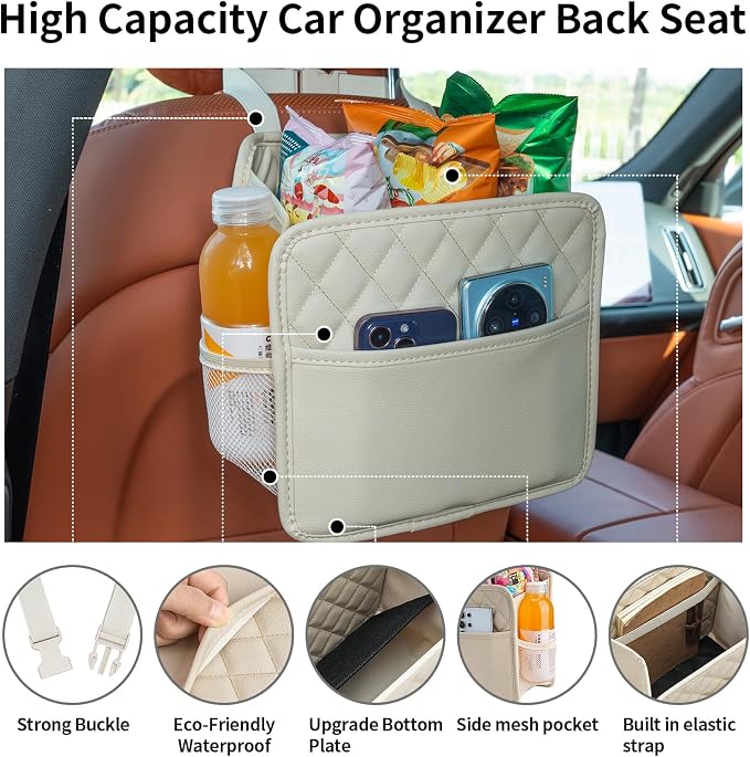 FrgKbTm Car Seat Back Hanging Bag Car Document Holder Multi-Pocket Bottle Bag - Image 3