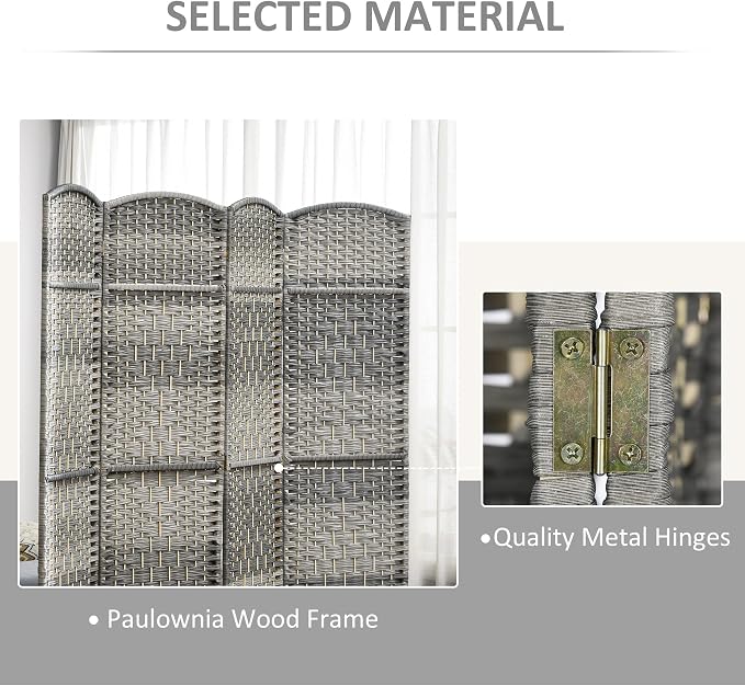 HOMCOM 6 Panel Room Divider, Hand-Woven Freestanding Wall Partition - Image 5
