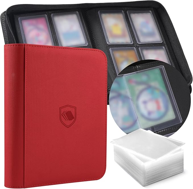 Toploader Binder, Holds 160 Toploaders, 100 Toploaders INCLUDED, 4-Pocket PU by Pemocyny