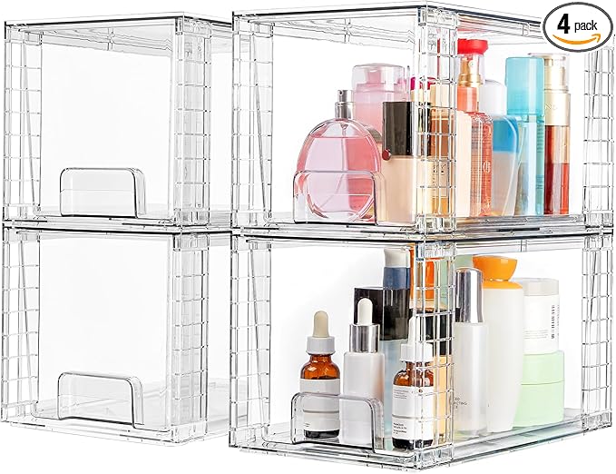 Vtopmart 4 Pack Large Stackable Storage Drawers, Easily Assemble Acrylic by Vtopmart