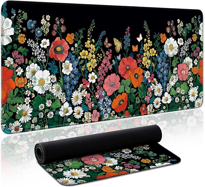 Aesthetic Desk Mat, Cute Botanical Floral Desk Pad Protector by Zotia
