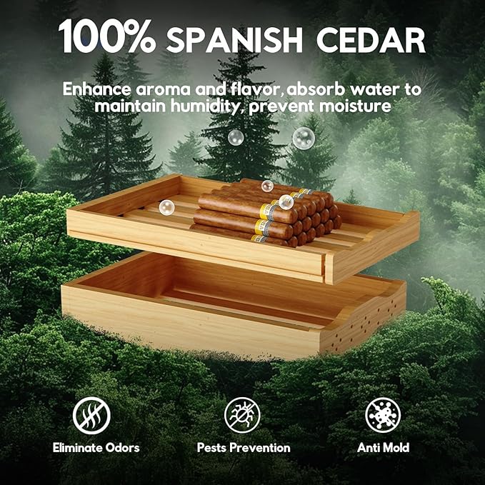 Electric Cigar Humidor Cabinet 25L, Tylza Electric Humidors for Cigars with Temp & Humidity Control, Digital Hygrometer, Lock, Refrigerator, Cigar Humidors with Cedar Wood Drawer Shelves, 170 Cigars-DeskLoop Office