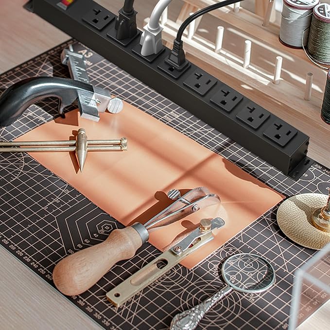 20 Amp Power Strip Heavy Duty, 12 Gauge Extension Cord for Appliance Workbench Garage Industrial, Metal 8 Outlets Combine with T-Plug Adapter 5-20R T-Slot, 1200J Surge Protector-DeskLoop Office