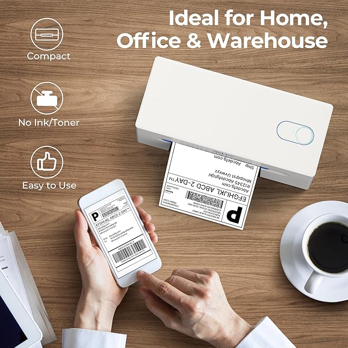 Nelko Bluetooth Thermal Shipping Label Printer, Wireless 4x6 Shipping Label Printer for Small Business, Support Android, iPhone and Windows, Widely Used for Amazon, Ebay, Shopify, Etsy(White)-DeskLoop Office