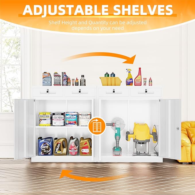 INTERGREAT Metal Cabinets with Drawers,White Metal Storage Cabinets with Doors and Shelves for Garage,Locking Garage Storage Cabinets Drawer 42"×36"×18"-DeskLoop Office